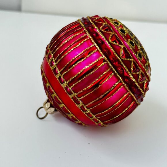 Spode Glass Christmas Ornament Round Ball Red Pink Gold Vintage Large Rare - Picture 2 of 6